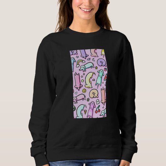 Sweatshirt Cute Colorful Dachshund Pattern, Dog Lovers Pink Y (Devant)