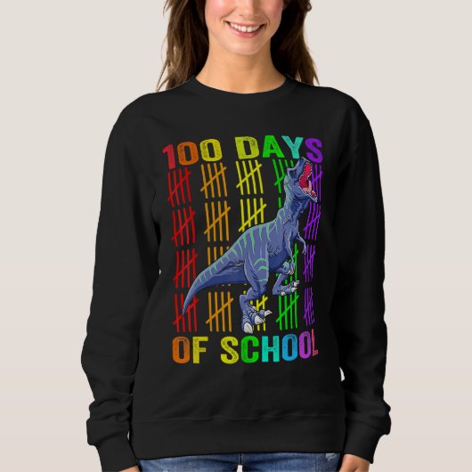 Sweatshirt Cute Dinosaur Student Boys Kids Gift 100 Days Of S (Devant)