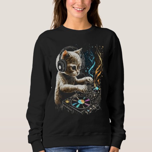 Sweatshirt Cute DJ Cat Spinning Feline Grooves (Devant)