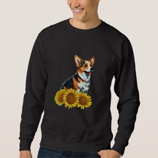 Sweatshirt Cute Dog  Sunflower Flower Floral Graphic for Wome (Devant)