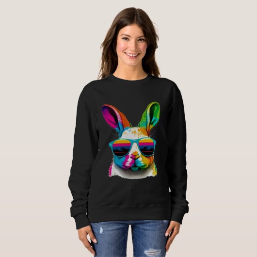 Sweatshirt Cute Easter Bunny Rabbit wearing Sunglasses (Devant entier)