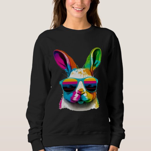 Sweatshirt Cute Easter Bunny Rabbit wearing Sunglasses (Devant)