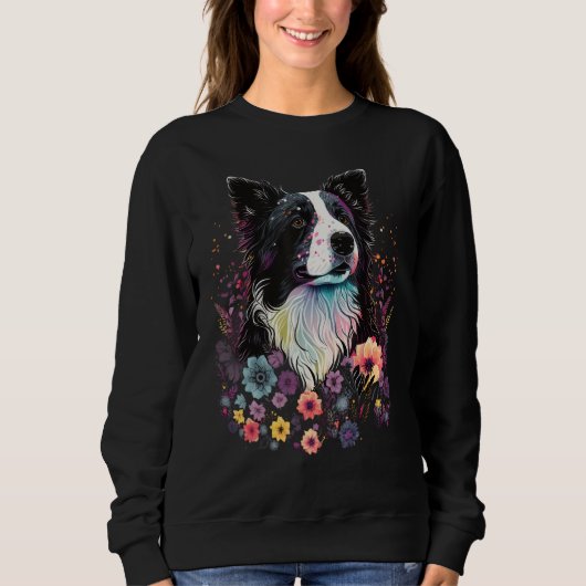 Sweatshirt Cute Flower summer Floral Border Collie 2 (Devant)
