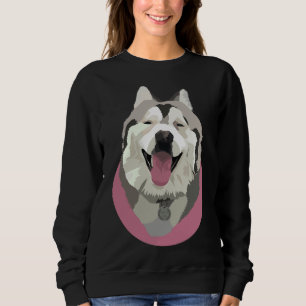 Sweatshirt Cute Fluffy Husky Sibérien Avec Arrière - plan Ros