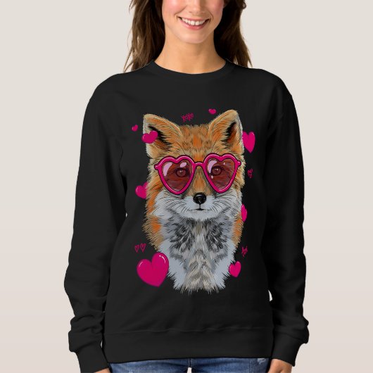 Sweatshirt Cute Fox   For Girls Heart Glasses Fox Valentine (Devant)
