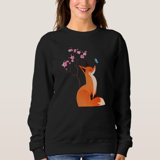 Sweatshirt Cute Fox Shirt Japanese Cherry Flower And Butterfl (Devant)