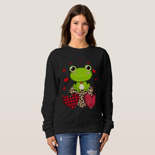 Sweatshirt Cute Frog With Leopard Red Plaid Heart  Ideas (Devant entier)