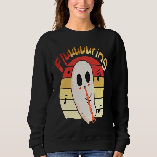 Sweatshirt Cute & Funny Halloween Ghost Flute & Fluting  4 (Devant)