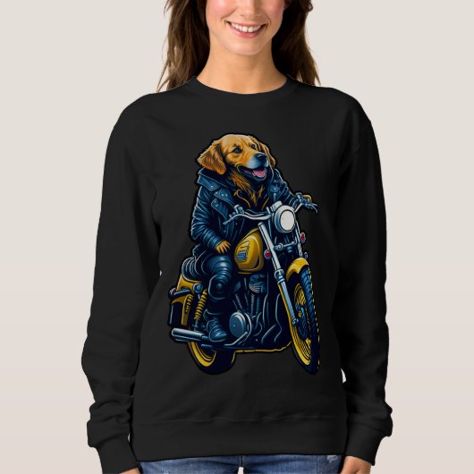 Sweatshirt Cute golden retriever drives motorcycle at Christm (Devant)