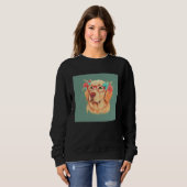 Sweatshirt Cute Golden Retriever Illustration Floral Glasses  (Devant entier)