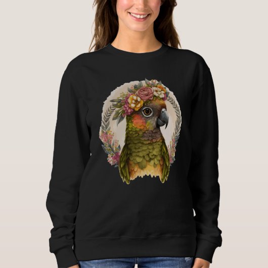 Sweatshirt Cute Green Cheek Conure Parrot Bird Flower Crown P (Devant)