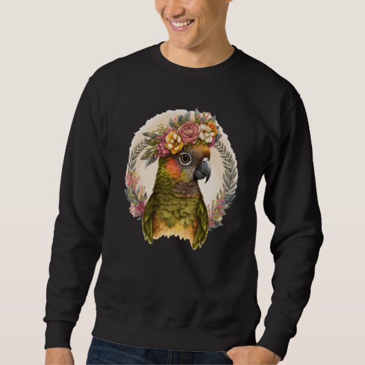 Sweatshirt Cute Green Cheek Conure Parrot Bird Flower Crown P (Devant)