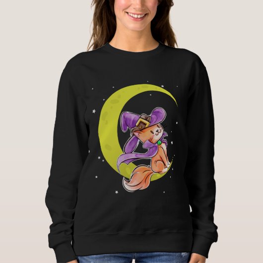 Sweatshirt Cute Halloween Cat Costume Witch Hat and Moon (Devant)
