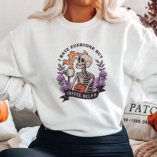 Sweatshirt Cute Halloween Skeleton Coffee