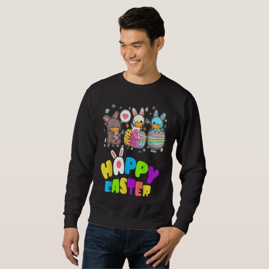 Sweatshirt Cute   Happy Easter Eggs Quarantine Bunnies (Devant entier)