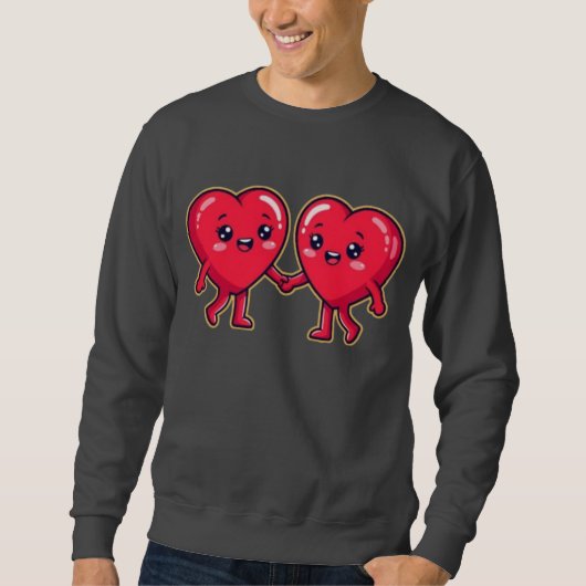 Sweatshirt Cute Heart Characters Holding Hands (Devant)