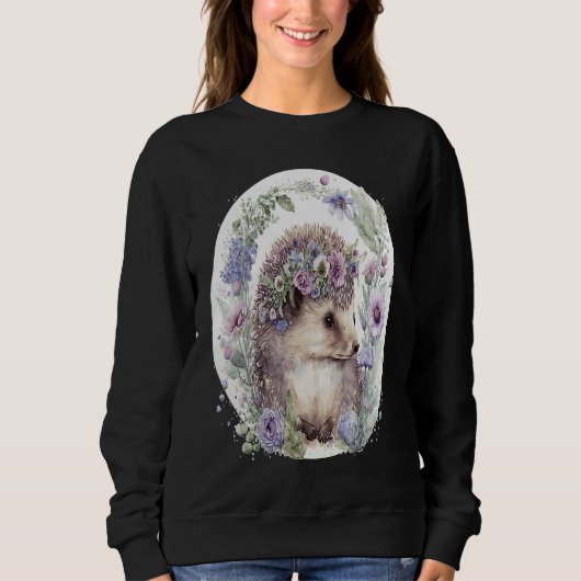 Sweatshirt Cute Hedgehog Flower Crown Floral Animal (Devant)