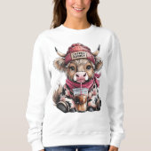 Sweatshirt Cute Highland Cow Coffee Addict Drôle Boire Café (Devant)
