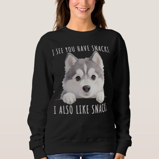 Sweatshirt Cute Husky Dog Snacks Quote Funny Minimalist (Devant)