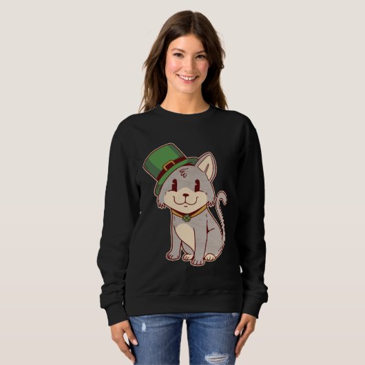Sweatshirt Cute Irish Cat with Top Hat  St Patricks Day Graph (Devant entier)
