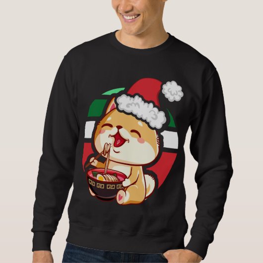 Sweatshirt Cute Kawaii Anime Shiba Inu Chien Manger Ramen Chr (Devant)