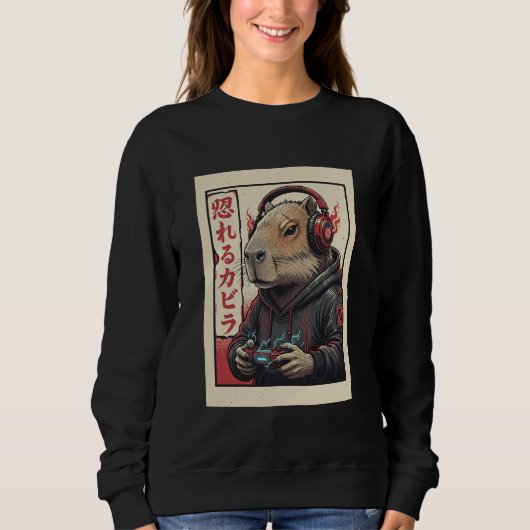 Sweatshirt Cute Kawaii Gamer Capybara Funny Ramen Retro Japan (Devant)