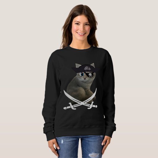 Sweatshirt Cute Kitten Pirate wearing eye patch hat fun cat (Devant entier)