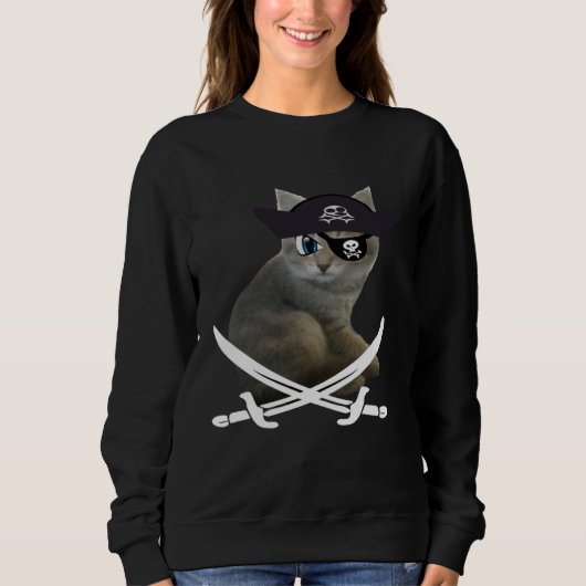 Sweatshirt Cute Kitten Pirate wearing eye patch hat fun cat (Devant)