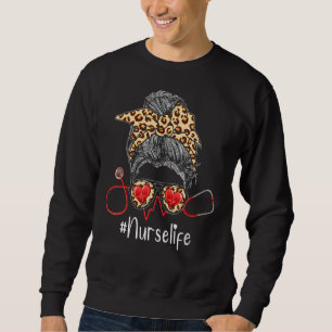 Sweatshirt Cute Leopard Messy Bun Cheveux Infirmière Vie Infi