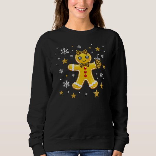 Sweatshirt Cute Leopard Print Gingerbread Girl Christmas Tee (Devant)