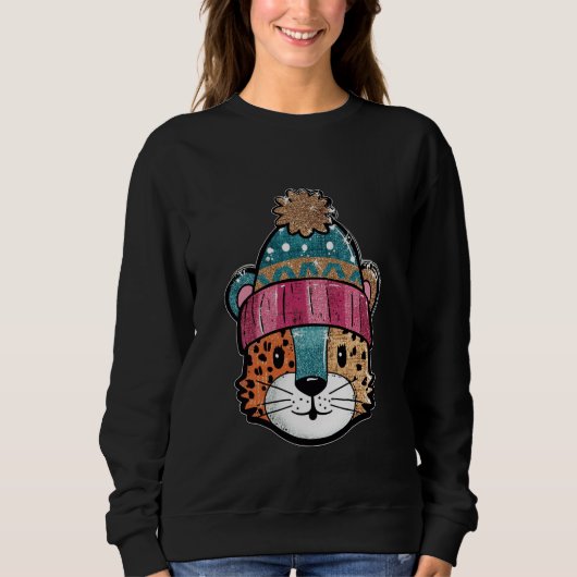 Sweatshirt Cute Leopard Winter Hat Adorable Cartoon (Devant)
