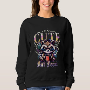 Sweatshirt Cute Mais Feral Funny Raccoon Boire Café Vinta