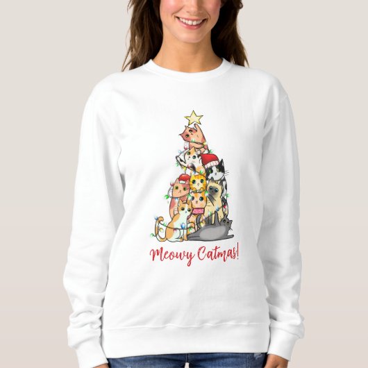 Sweatshirt Cute Meowy Catmas Cat Christmas Tree (Devant)