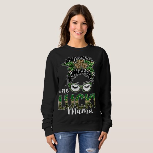 Sweatshirt Cute Messy Bun Leopard Plaid St Patrick's Day One  (Devant entier)