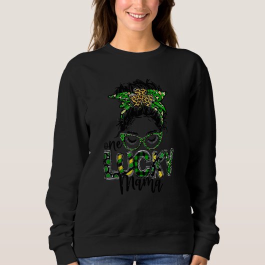 Sweatshirt Cute Messy Bun Leopard Plaid St Patrick's Day One (Devant)