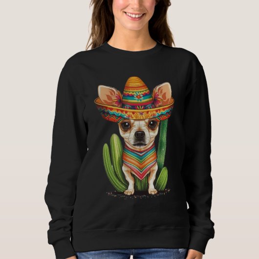 Sweatshirt Cute Mexican Chihuahua Hat Cinco De Mayo Cactus Do (Devant)