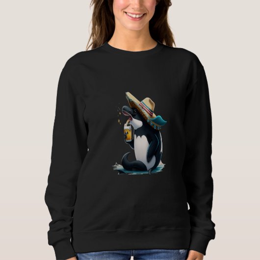 Sweatshirt Cute Orca Animal Orca Drinking Beer (Devant)