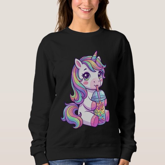Sweatshirt Cute Pastel Unicorn Drinking Boba Art Kawaii Pony (Devant)