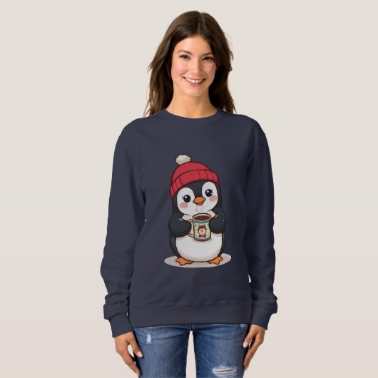 Sweatshirt Cute Penguin with Hot Cocoa (Devant entier)
