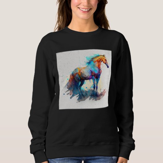 Sweatshirt Cute Rainbow Horse Paint Splatter Illustration Col (Devant)