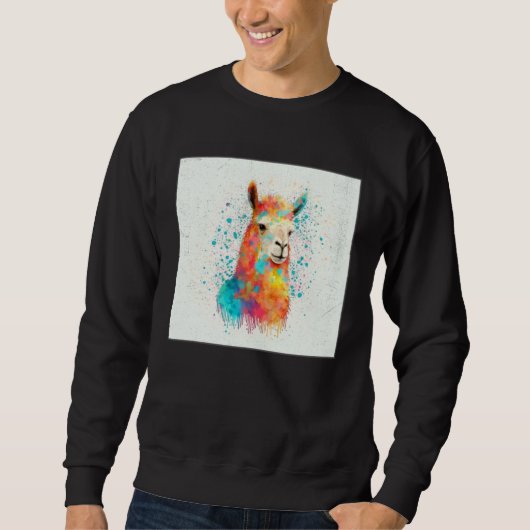 Sweatshirt Cute Rainbow Llama Paint Splatter Illustration Col (Devant)