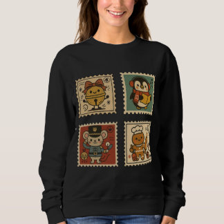 Sweatshirt Cute Retro Christmas Stamp Collage Women’s