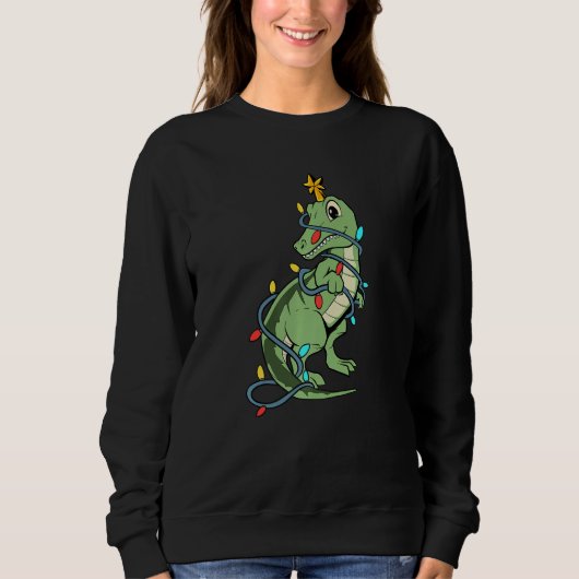 Sweatshirt Cute Rex dinosaur as a Christmas tree (Devant)
