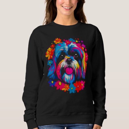 Sweatshirt Cute Shih Tzu Dog Flowers (Devant)