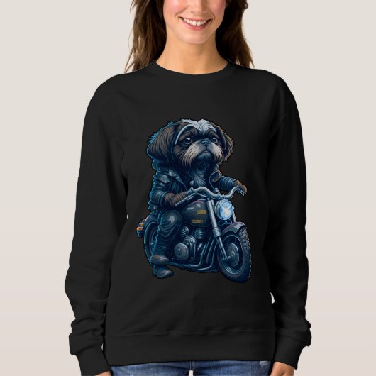 Sweatshirt Cute Shih Tzu ride on a motorcycle  Christmas (Devant)