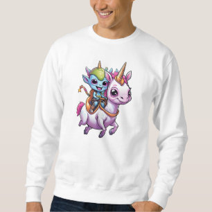 Sweatshirt Cute Space Alien équitation licorn drôle UFO