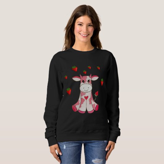 Sweatshirt Cute Strawberry Cow Fruit (Devant entier)