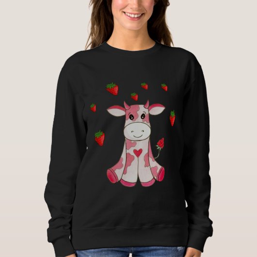 Sweatshirt Cute Strawberry Cow Fruit (Devant)
