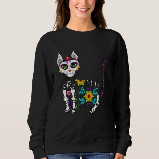 Sweatshirt Cute Sugar Skull Mexican Cat Halloween Day Of The  (Devant)