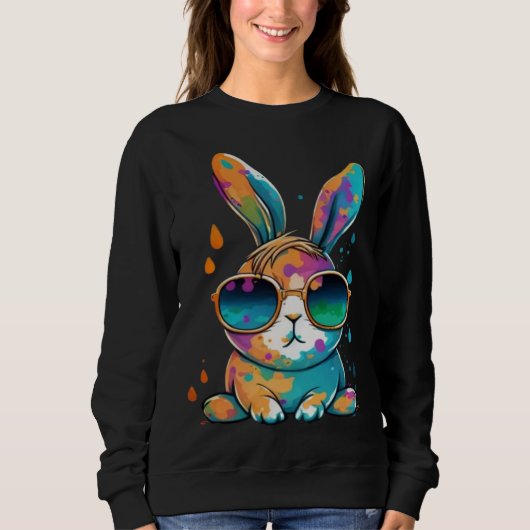 Sweatshirt Cute Tie Dye Bunny Face Happy Easter Day Rabbit Eg (Devant)